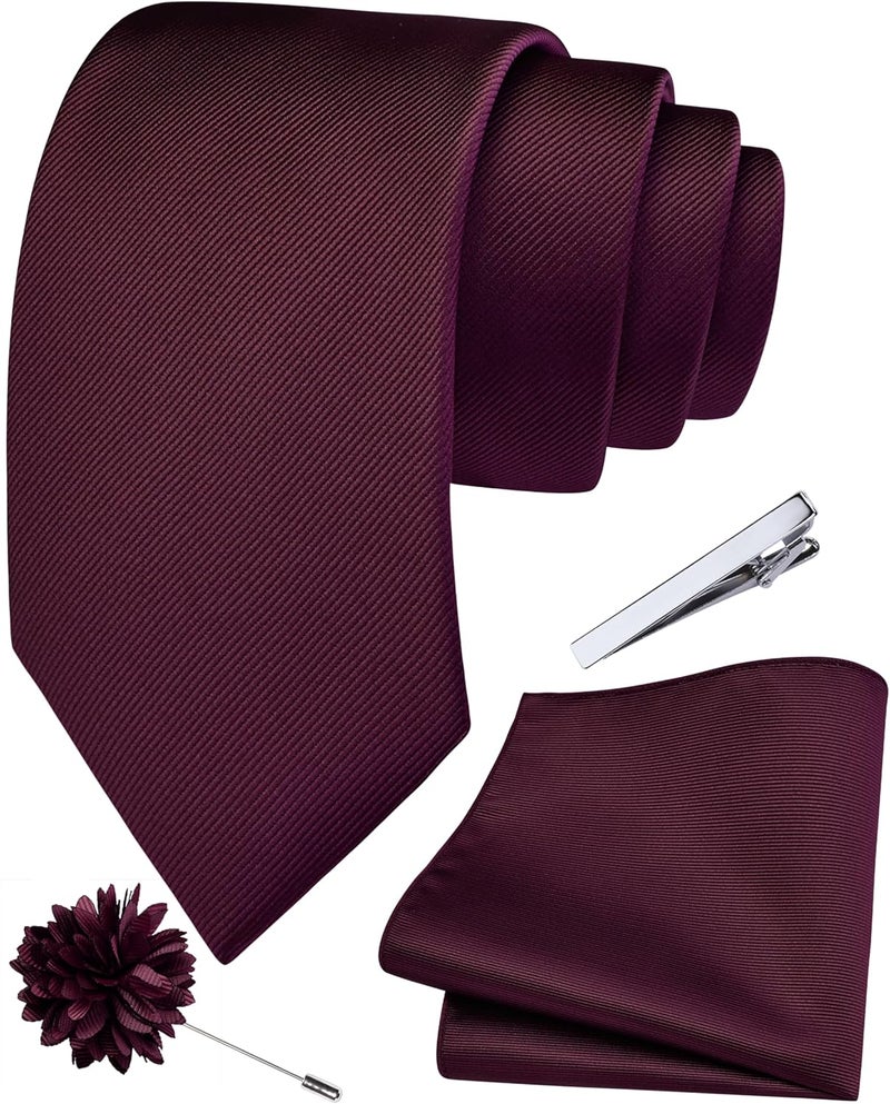 Branduce 3.15"（8cm） Solid Formal Tie and Pocket Square Plain Necktie Lapel Pin and Tie Clip Set for Men - Image 1